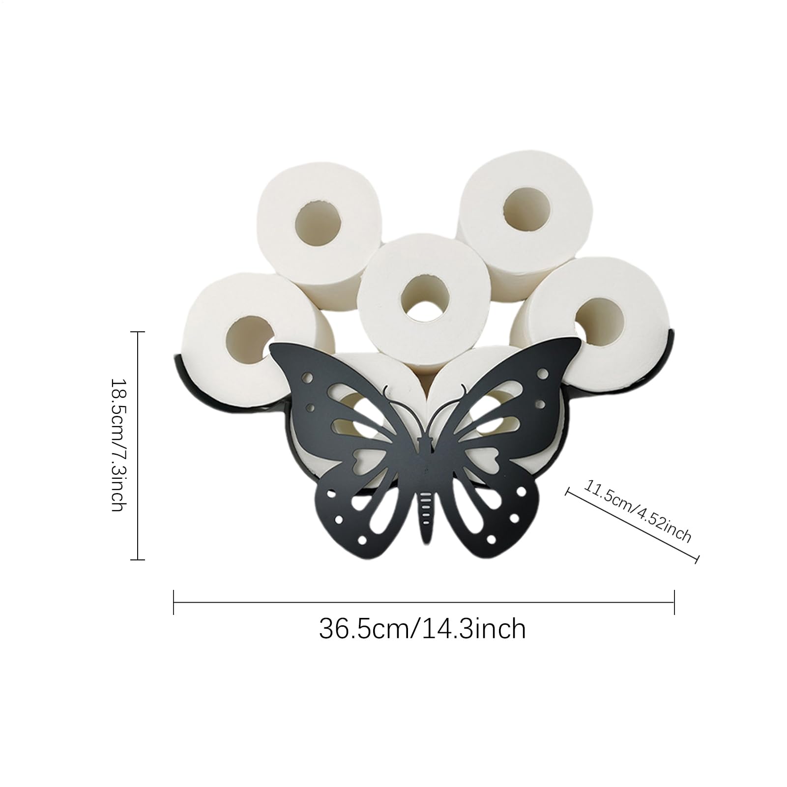 Supports de rouleau de papier toilette papillon : rangement de papier toilette décoratif papillon mural, rangement de tissus en métal, organisateur supplémentaire de huit rouleaux
