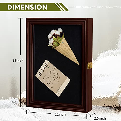 Image of Pine Pin Display Case, 11 inchx15 inch Non-Dust Pin Collection Display Shadow Box with High Transparency UV Protection Acrylic Glass Door for Jewelry Pins, Military Badges, Medals, Red Finish