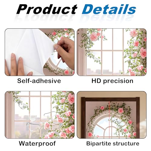 Image of Nuxovilar Rose Arch Door Stickers Peel Stick PVC 30.3x78.7 in | Door Stickers Wall Decals Peel Stick Cover Vinyl Art Poster Bedroom Living Room Indoor Home (Rose Arch)