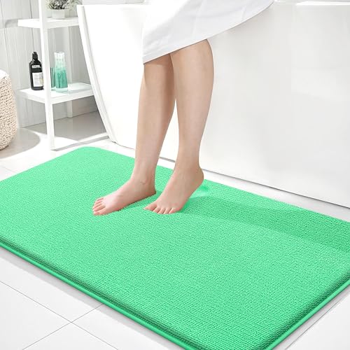 Image of OLANLY Thick Memory Foam Bathroom Runner Rugs 44x24, Extra Soft Absorbent Long Bath Rug, Quick Dry, Non-Slip, Machine Washable Bath Mat for Bathroom, Tub and Shower, Home Decor Accessories, Mint Green