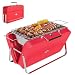 Outsunny Portable Mini Charcoal Barbecue Grill with Suitcase Shell, Outdoor Folding Tabletop BBQ Grill for Garden Camping Picnic Party, Red