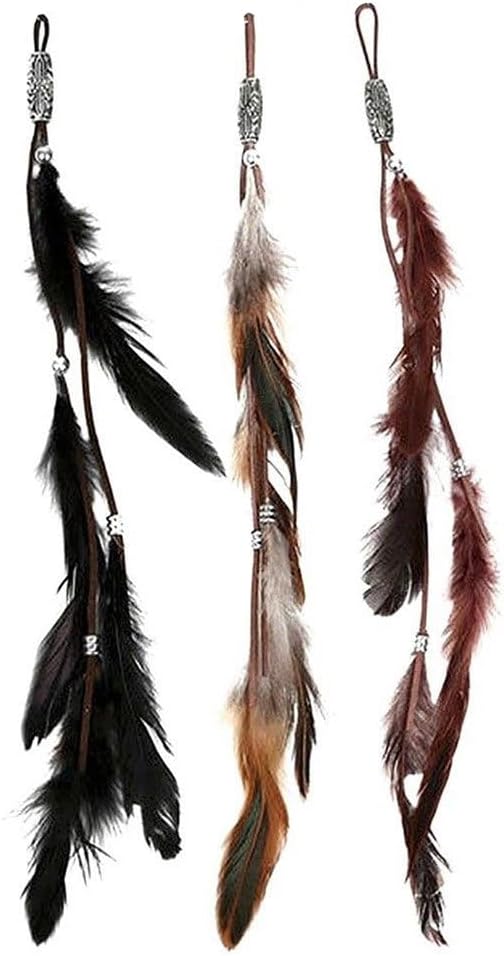 ICYANG Women Feather Hair Clips, Handmade Boho Hippie Hair Extensions with Clip Comb DIY Accessories Hairpin Headdress, Set of 3