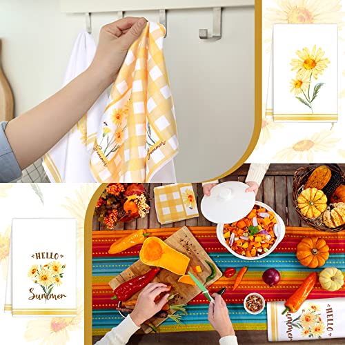 Buryeah 4 Pcs Kitchen Towels Set Yellow Daisy Dish Towels Yellow Dish Towels Absorbent Summer Kitchen Drying Towels For Kitchen Bathroom Party Seasonal Wedding Home Decorations,15.75 X 23.62 Inches #TOP5