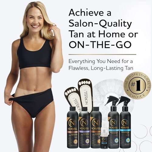 Norvell Spray Tan Starter Pack – Complete Sunless Tanning Kit with Professional Tanning Solutions, Pre and Post-Tan Care, Neat Feet, Hair Caps and Drying Powder - Thumbnail 6