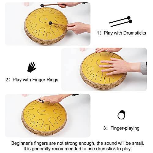 Yasisid Steel Tongue Drum 14 Inches 15 Notes Musical Instruments, Handpan Drum Percussion Instrument With Soft Bag, Music Book And 2 Mallets For Meditation Yellow #TOP3