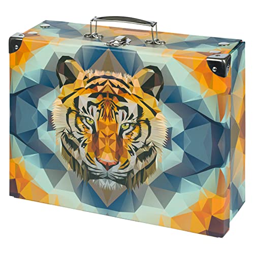 Baagl Kinderkoffer für Spielzeug und Schulbedarf, Pappkoffer, Spielzeugkoffer, Spielkoffer, Faltbarer Kinder Koffer, Faltkoffer, Klappkoffer mit Metalgriff (Wild Tiger)
