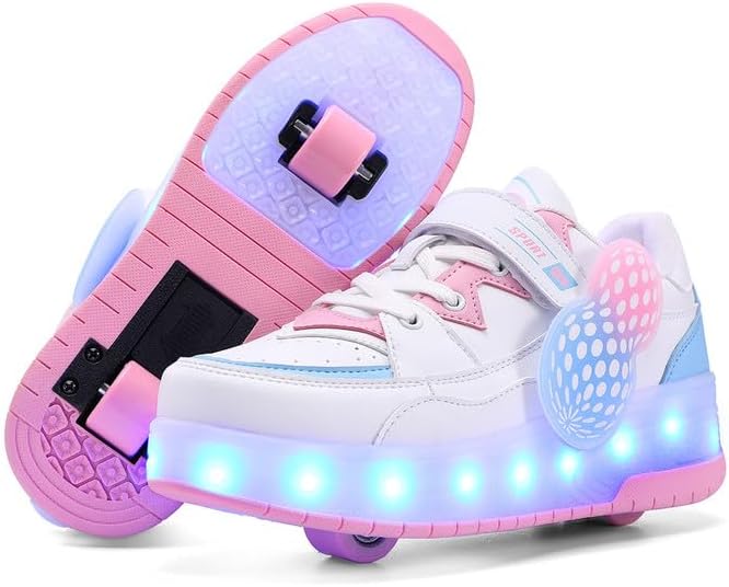 Girls Retractable Roller Shoes with LED for Outdoor Activities