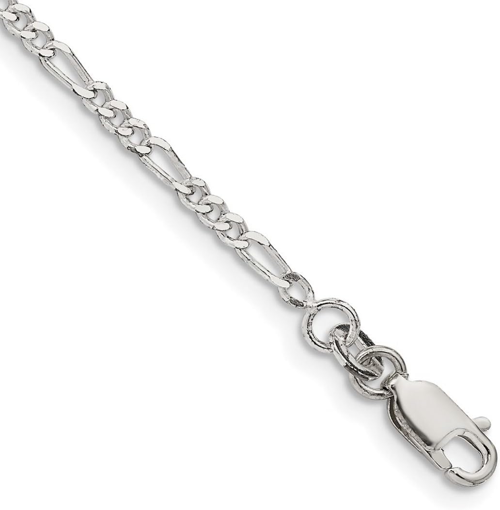 JewelryWeb 925 Sterling Silver Solid Polished 2.25mm Figaro Chain Bracelet Lobster Claw Link Bracelet for Women and Men