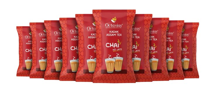 Image of Octavius Kadak Assam Tea - 1Kg (500 Cups) Pack Of 10 | Extra Strong Assam Black Tea | Kadak Strong Chai | Garden Fresh Chai Patti | 10kg.