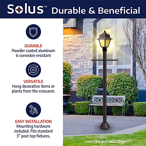 Solus 6-Foot Surface Mount Outdoor Lamp Post – Aluminum Light Pole with Standard Base Cover & Decorative Cross Arm – Black, Bronze, or White – Fits 3\" Fixtures – Made in USA (Bronze)