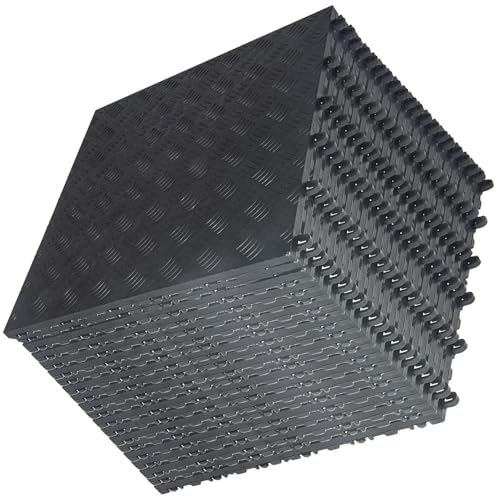 PVC Garagenboden Ineinandergreifende - 40x40cm Garagenbodenbelag Fliesen - Rutschfeste Strapazierfähiges Garagenbodenfliesen - Einfach zu Verlegen - Diamantplatten Design (Schwarz) (20pcs)