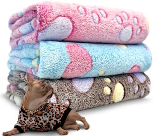 1 Pack 3 Dog Blanket, Premium Soft Dog Blanket Washable, Cute Paw Print Pet Blankets, Dog Blankets for Dogs 30