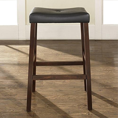 Ergode Upholstered Saddle Seat Stool | Durable Hardwood Construction | Faux Leather PVC Upholstery | 29" Seat Height | Ideal for 42" Bar or Pub Table | Set of 2