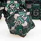 ORIFANTOU 7PCS Metal DND Dice Set with Box, Debris RPG Green D and D Dice for use with D&D Tabletop Games Role Playing Game Polyhedral Dice Set D20 D12 D10 D8 D6 D4