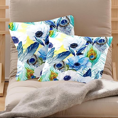 Housse de coussin fleurs de paon aquarelle lavable pour rénover canapé - 3