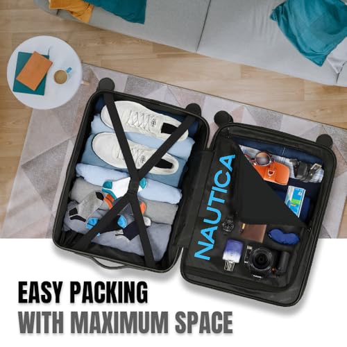 Image of Nautica 20 inch ABS Hard-Sided Unisex Cabin Luggage Trolley | 8-Wheel Spinner, Telescopic Handle | Durable, Secure Combination Lock | Modern Design Travel Suitcase for Men & Women | White & Black
