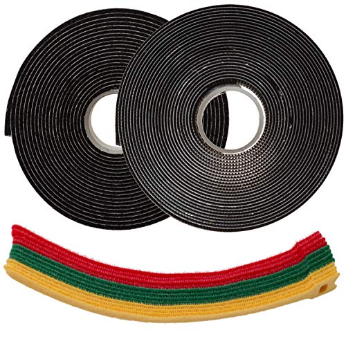 FixZilla Hook and Loop Strips with Adhesive - Heavy Duty Tape - Strong Back Adhesive Hook and Loop Tape Black
