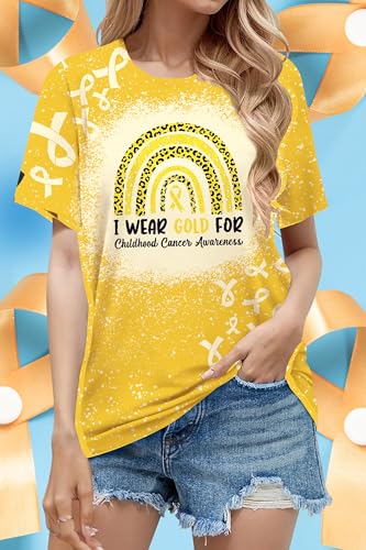 LAZYCHILD Childhood Cancer Awareness Shirt Women Gold Ribbon Cancer T-Shirt I Wear Gold Pediatric Cancer Tee Tops4