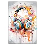 COTAIL Canvas Wall Art For Bedroom Office Wall Decor, 18x12in Modern Colorful Headphone Graffiti Wall Decorations For Living Room Painting Pictures Artwork For Modern Posters Prints Home Decor