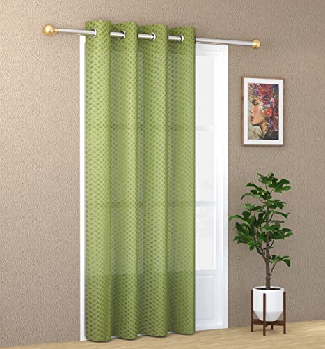 Image of Sheer Net Semi Transparent Home Decor Curtains for Living Room, Balcony Doors and Windows Panel, Parda, Eyelets Hanging, Green Criss-Cross, 1 Piece, 4 x 5 Feet