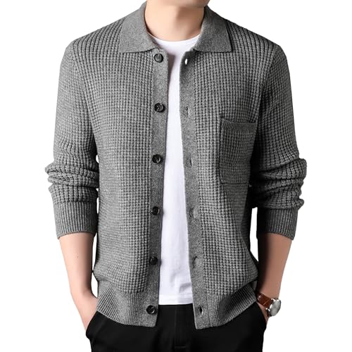 JEKE-DG Men's Lapel Button Down Cardigan Sweater Fashion Loose Sleeve Regular Sweater Casual Open Front Sweaters