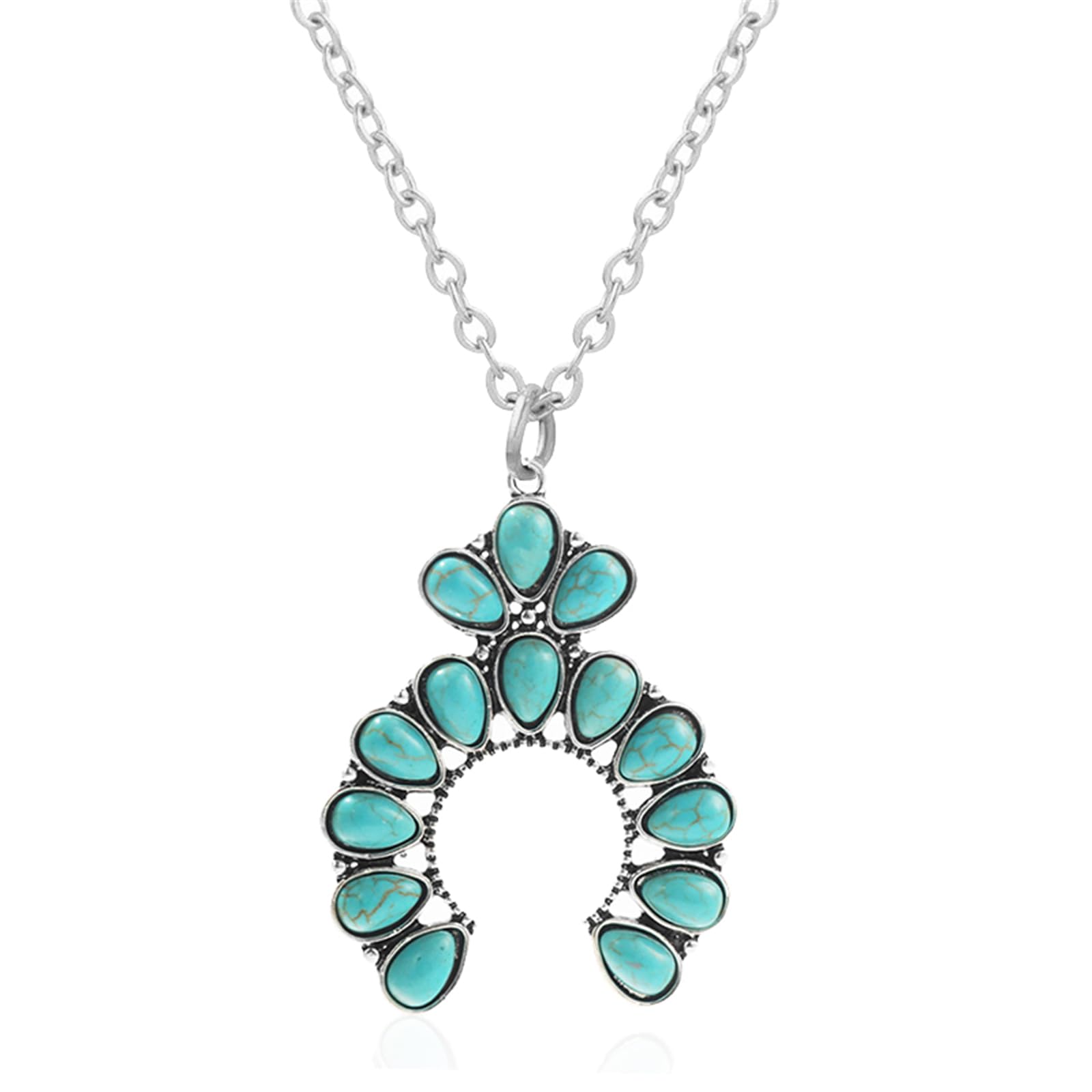 Dreuyet Turquoise Pendant Necklace for Women Natural Turquoise Western Handmade Bohemian Necklace Vintage Cross Horseshoe Navajo Boho Jewelry