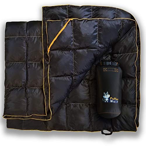 PUFFER WOLF | Extra Large Double Insulated Outdoor Camping Blanket | 2X Puffy, Warm, Packable, Weatherproof, Durable, and Lightweight | Top Quilt for Hiking, Backpacking, Stadium Events, Picnic Use