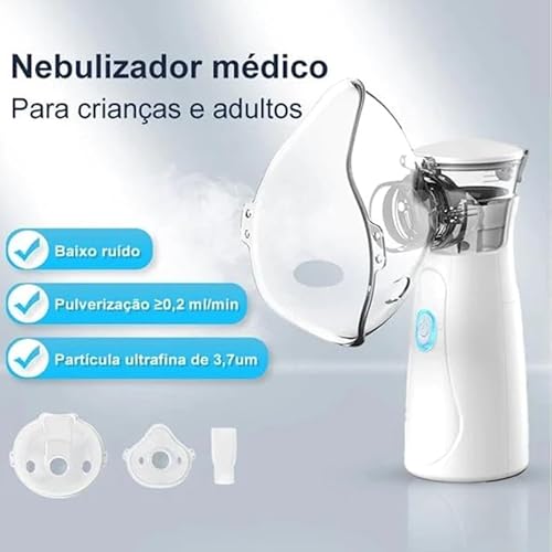 Inalador Nebulizador Portátil Recarregável Branco | Compacto e Silencioso 110v/220v - Uso Adulto e I