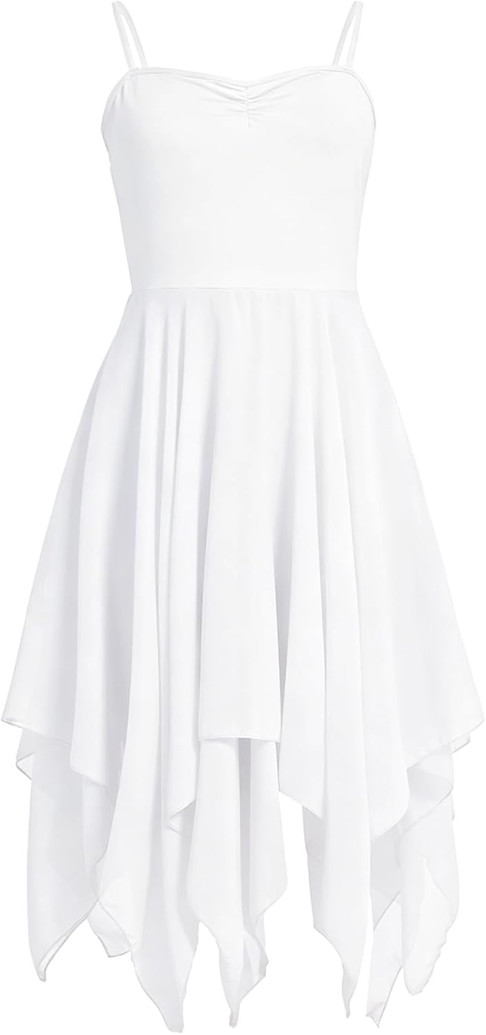 Girl's Praise Dance Overlays Dress Strap Contemporary Ballet Lyrical Dancewear Irregular Flowy Chiffon Dance Dress