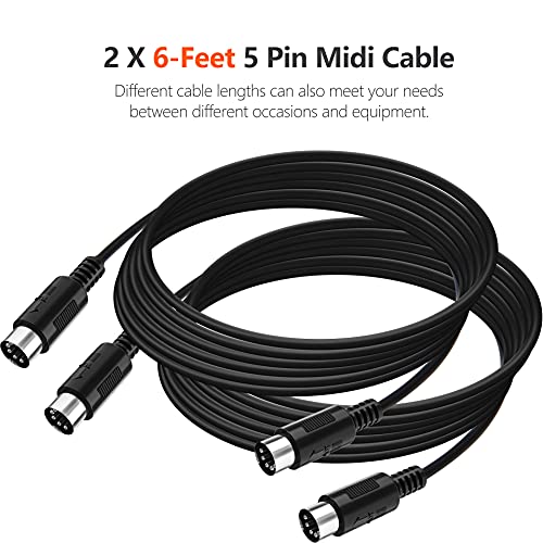 Mellbree Midi Cable, 2-Pack 6-Feet Male To Male 5-Pin Midi Cable Compatible With Midi Keyboard, Keyboard Synth, Rack Synth, Sampler, External Sound Card, Sound Source And Other Music Gear #TOP6