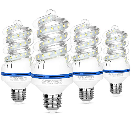 Bombillas LED E27 12 W (equivalente a bombillas halógenas de 100 W), luz blanca cálida 3200 K, 1080 lúmenes, ángulo de haz de 360 grados, no regulable, 4 unidades