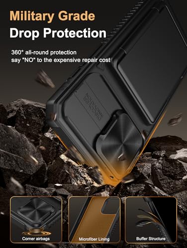Image of Vihibii for iPhone 16 Pro Max Case with [2X Screen Protector], Built-in Card Holder (4 Cards), [RFID Blocking] & Slide Camera Cover & Tempered Glass Films, Rugged Wallet Case for 16 Pro Max, Black
