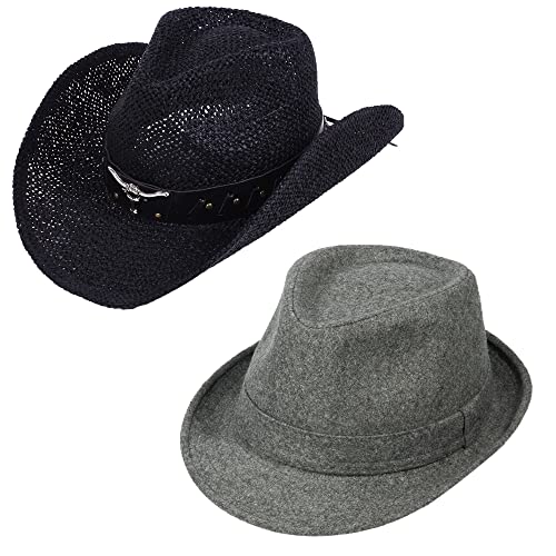 Simplicity New Western Style Classic Cowboy Straw Hat Fedora Hat #TOP27