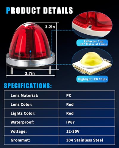 Image of Ultra-Bright 3 Function 360 Rotation Strobe Watermelon Lights for Semi Truck, [3 Lighting Modes] Red ABS Lens Red LED Side Marker Signal Lights for Kenworth Peterbilt Freightliner, 2 PCS