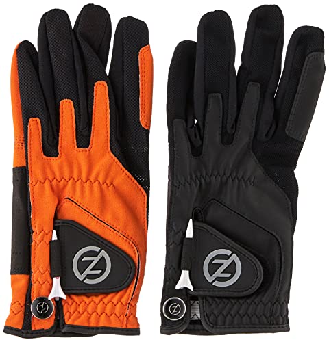 Zero Friction Male Men's Compression-Fit Synthetic Golf Glove (2 Pack), Universal Fit Black/Orange, One Size (Gl00108) #TOP2