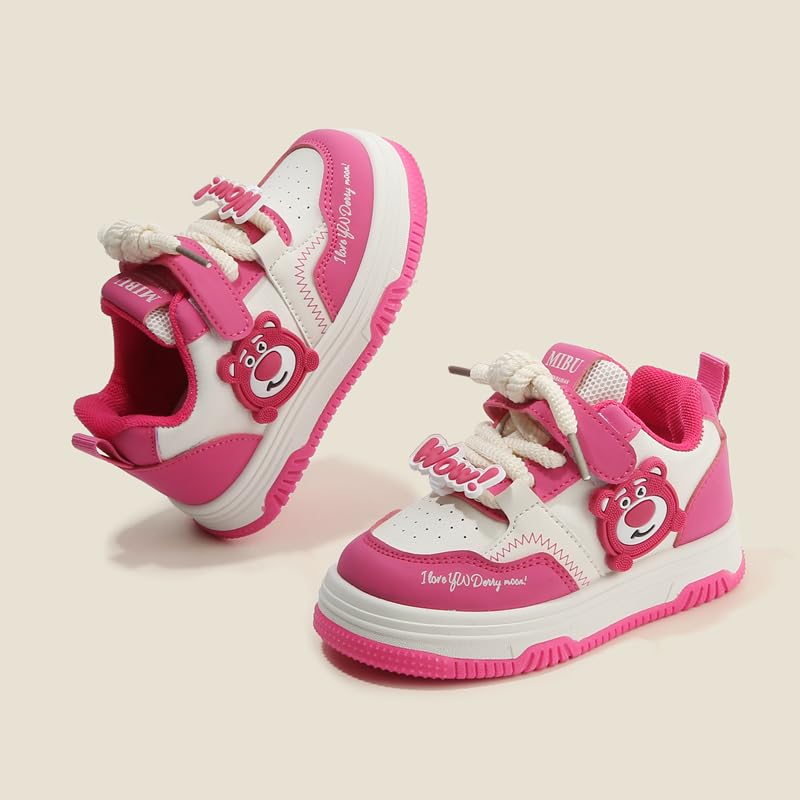 Kids Pink Bear Sneakers, Athletic Running Shoes, White and Pink, Hook and Loop Closure4