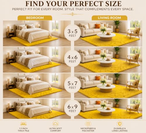 Image of Shaggy Carpet 6x9 Ft for Living Room & Bedroom (Yellow)