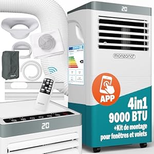MONZANA® Climatiseur mobile MZKA1000 4en1 Rafraîchisseur d'air 9000 BTU/h Déshumidificateur Ventilateur Wifi App Alexa