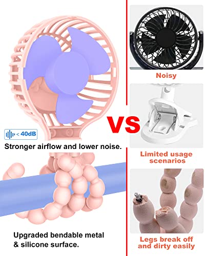 Trelc Mini Handheld Stroller Fan For Office Room Car Traveling Bbq Gym, Rechargeable Personal Portable Baby Fan With Flexible Tripod, 2023 Upgraded Version, Gift For Children, (Pink) #TOP2