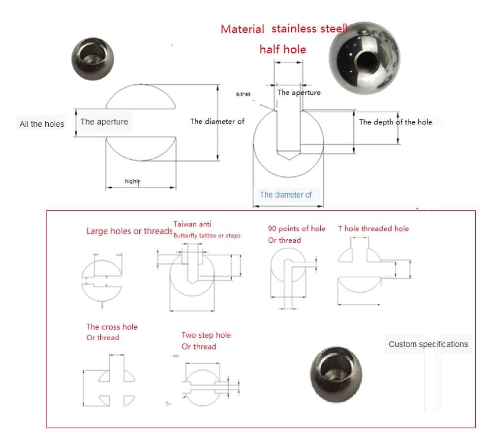 Sfera in acciaio inossidabile M5, sfera in acciaio forata filettata, sfera con impugnatura filettata filettata, sfera a vite serrata a mano-14mm * m5 * 5 pezzi
