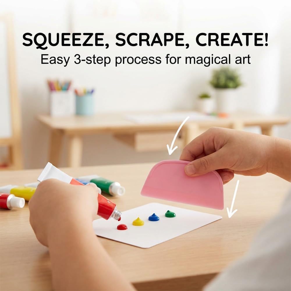 Rainbow Squeeze Art Kit, 2026 Upgrade Rainbow Scratch Art, Squeegee Painting Craft Set, 20 Rainbow Scratch Art Postcards with Paints Pens Stickers and Scraper (2pcs)