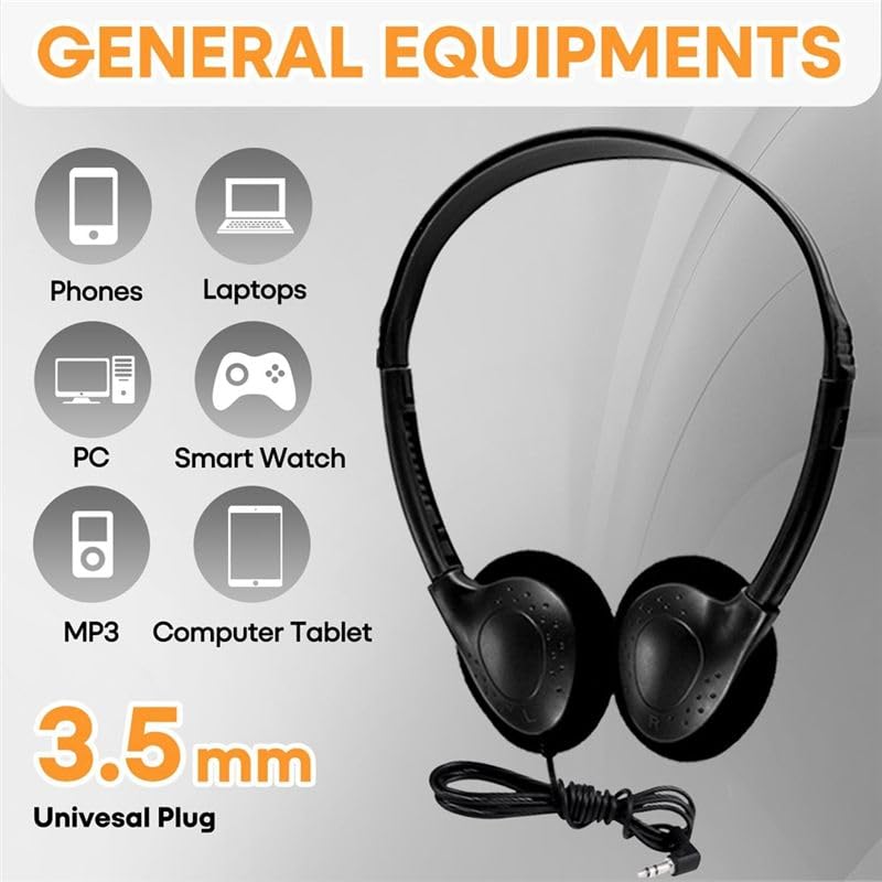 20 Pack Kabelgebundene Kopfhörer für Klassenzimmer, On-Ear Kopfhörer, Klarer Klang, Stereo Headset 3,5 mm Audio-Headset für Klassenquizze, Teenager, Bibliotheken, Computerlabore