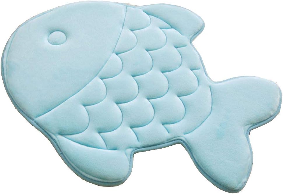 Slow Rebound Memory Foam Children Bath Rug Fish Slip Resistant Coral Fleece Mat Doormat Carpet Children Home Christmas Birthday Gift 15 x 47 inch-(Blue)
