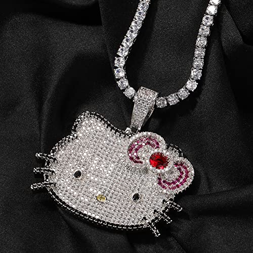 M K Jewels Daily Wear Hello Kitty Head Charm Pendant 2 Ct Round Simulated Diamond 925 Sterling Silver White Gold Plated2