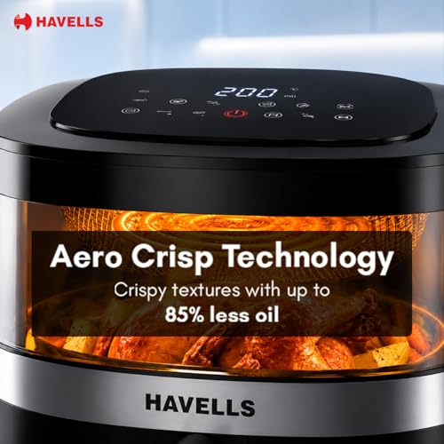 Image of Havells Prolife Stellar Chef Digital 5.5L Airfryer| Top Viewing Window| Silicon Coated Basket - No toxic fumes| Aerocrisp Technology| 3kV Surge Protection| Powered by Safeserve