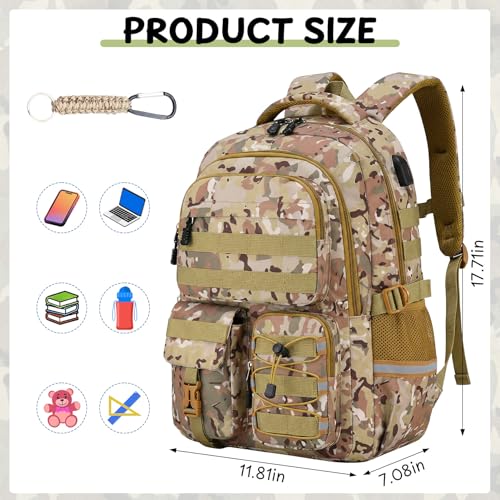 School Backpack for Boys - Camo Boys Backpack for Elementary Middle School - 18" Large Capacity Camouflag Students Bookbag with Multiple Pockets,Usb Charging Port & Key-chain - Image 4