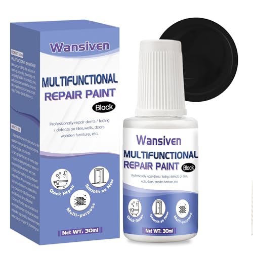 Wansiven Touch up Paint for Wall, Semi-gloss Bathroom Repair Paint, White - Quickly Repairs Small Defects on Bathtubs, Tiles, Furniture, Walls, Cabinets, Metal Doors and Windows - 30 ml (Black)