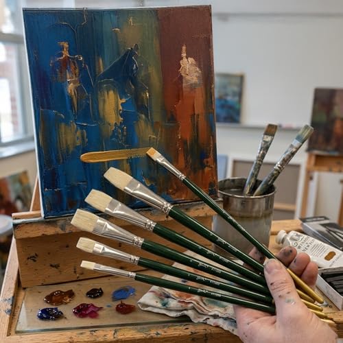 Image of Sax Olympia Interlocked Hog Hair Bristle Long Handle Paint Brushes, Assorted Sizes, Set of 6