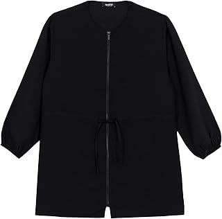 ملابس خارجية بقصة فضفاضة وكم طويل وسوستة وحزام للنساء من ديفاكتو, أسود, M