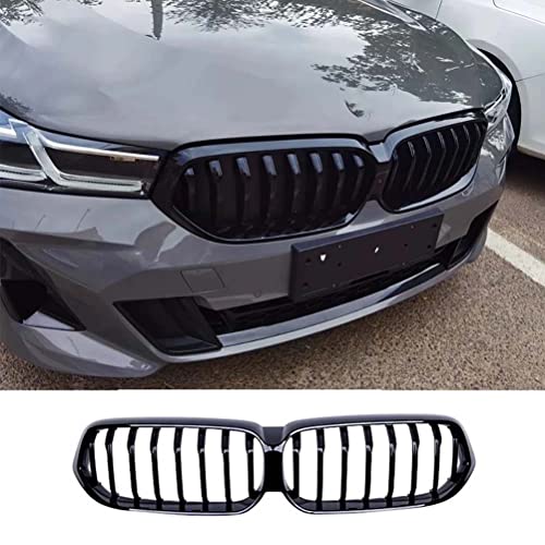 Parrillas delanteras para radiador de coche ABS, negro brillante, parrilla de carreras de una sola línea, piezas exteriores para BMW 6 Series GT G32 630i 640i 650i 2021 Cover